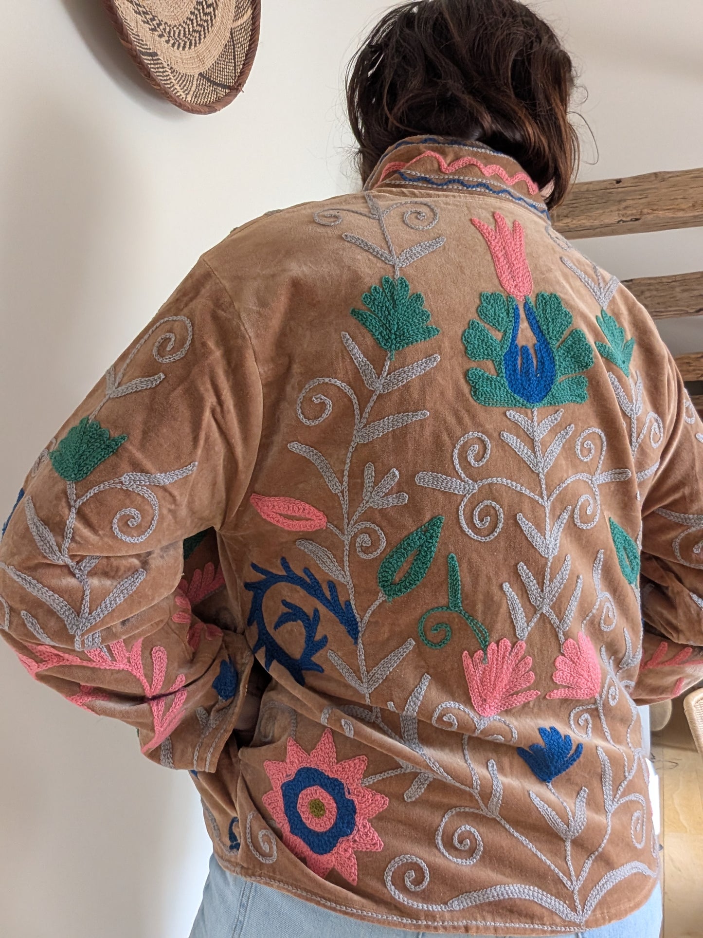 VESTE EN VELOURS BRODÉE - BOIS DE ROSE